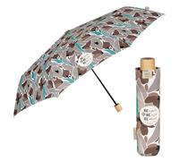 PERLETTI GREEN Manueller Regenschirm Ökologisch für Frauen - Damen Taschenschirm mit Holzgriff und Stoff Recycelt - Umwelfreundlicher Schirm Kompakt Windfest Klein - Durchmesser 97 cm (Brune Blumen)