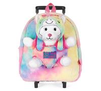 PERLETTI Kawaii Rucksack Einhorn für Kleine Mädchen 3 4 5 6 Jahre - Abnehmbarer Plüsch Katze Pluschtier für Kinder Kindergarten - Weiche Tasche Mehrfarbig Regenbogen (Rucksack mit Rollen)