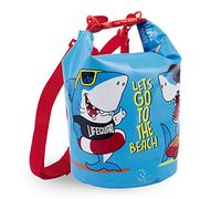 PERLETTI Kinder Dry Bag 5L Wasserdicht - Wasserabweisende Badetasche für Kleine Jungen - Licht Blau Trockenbeutel Packsack Rucksack für Schwimmen Strand See Kindergarten Sport - 25x18x18 cm (Hai)