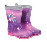 PERLETTI Kinder Einhorn Gummistiefel Rosa mit Glitzern - Wasserdichte Regen Stiefel Regenstiefel mit Rutschfeste Sohle und Silber Rand Reflektierend - Unicorn Stiefeletten Mädchen (Lila, 28/29 EU)