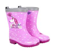 PERLETTI Kinder Einhorn Gummistiefel Rosa mit Punkten - Wasserdichte Regen Stiefel Regenstiefel mit Rutschfeste Sohle und Silber Rand Reflektierend - Unicorn Stiefeletten Mädchen (Rosa, 24/25 EU)