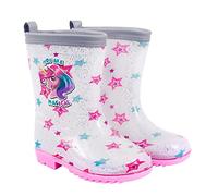 PERLETTI Kinder Einhorn Regenstiefel mit Glitzern - Weiße Wasserdichte Gummistiefel Regen Stiefel Rutschfest mit Silber Rand Reflektierend - Unicorn Stiefeletten Kleinkind Mädchen (Silber, 28/29 EU)