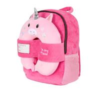 PERLETTI Kinder Rucksack mit Reisekissen aus Memory Foam - Kinderrucksack Flauschig Weich mit Abnehmbaren Kissen Reisen Flugzeug Auto - Kindertasche Mädchen Jungen 3 4 5 6 Jahre 31x24x11 cm (Einhorn)