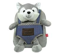 PERLETTI Kleiner Plüsch-Rucksack für Kinder, Mädchen, Sohn, 3 4 5 Jahre, wendbar und Kuscheltier, abnehmbar, für Kindergarten, weiche Tasche, für Kleinkinder - 22 x 25 x 3 cm, Husky, 22x25x3 cm,