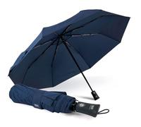 PERLETTI Kompakt Regenschirm für Herren Auf Zu Automatik - XL Einfarbiger Taschenschirm Sturmfest Resistent Windsicher Winddicht Sturmsicher - Herrenschirm Regen Schirm - Durchmesser 104 cm (Blau)