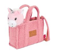 PERLETTI Kuscheltier Handtasche für Kleine Mädchen 3 4 5 6 Jahre - Weiche Kindertasche mit Abnehmbarem Pluschspielzeug für Kindergarten - Flauschig Plüschtier Plüsch 27x22x9 cm (Einhorn)