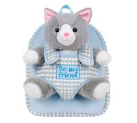 PERLETTI Kuscheltier Rucksack für Kinder mit Plüschtier - Pluschspielzeug Weich Flauschig und Kindergarten Schultasche mit Tasche für Plüsch Tier - 3 4 5 Jahren Baby Kindertasche 27x21x9 cm (Katze)