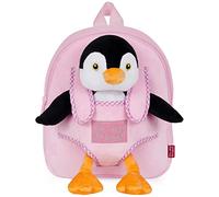 PERLETTI Kuscheltier Rucksack für Kinder mit Plüschtier - Pluschspielzeug Weich Flauschig und Kindergarten Schultasche mit Tasche für Plüsch Tier - 3 4 5 Jahren Baby Kindertasche 27x21x9 cm (Pinguin)