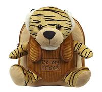 PERLETTI Kuscheltier Rucksack für Kinder mit Tiger Plüschtier - Pluschspielzeug Weich Flauschig Kindergarten Schultasche mit Tasche für Plüsch Tier - 3 4 5 Jahren Baby Kindertasche 27x21x9 cm (Tiger)