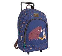 PERLETTI Ökologischer Kinderrucksack mit Rollen und Waldtieren - Kinder Trolley aus Recyceltem Kunststoff mit Rädern - Kindergarten Schulranzen Trolleytasche - 36x25x15 cm Eco (Bär und Kaninchen)