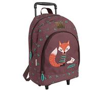 PERLETTI Ökologischer Kinderrucksack mit Rollen und Waldtieren - Kinder Trolley aus Recyceltem Kunststoff mit Rädern - Lässig Kindergarten Schulranzen Trolleytasche - 36x25x15 cm Eco (Fuchs und Igel)