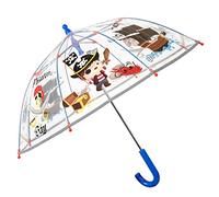 PERLETTI Pirat Regenschirm Transparent für Kinder - Blauer Kinderschirm Reflektierend für Kleine Jungen 3 4 5 Jahre - Kinderregenschirm Durchsichtig mit Piratenschiff - Durchmesser 64 cm (Pirat)