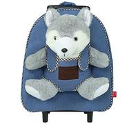 PERLETTI Plüschtier Kindergepäck Rucksack für Kinder - Kinderrucksack mit Abnehmbaren Rädern und Kuscheltier Spielzeug - Kindergarten Rollrucksack Kleinkinder 3 4 5 Jahren - 28x32x11 cm (Husky)