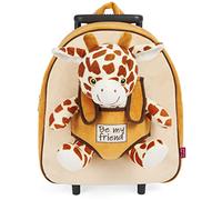 PERLETTI Plüschtier Kindergepäck Rucksack für Kinder - Kinderrucksack mit Abnehmbaren Rädern und Kuscheltier Spielzeug - Kindergarten Rollrucksack Kleinkinder 3 4 5 Jahren - 28x32x11 cm (Giraffe)