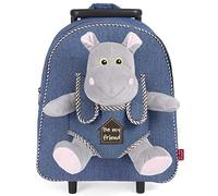 PERLETTI Plüschtier Kindergepäck Rucksack für Kinder - Kinderrucksack mit Abnehmbaren Rädern und Kuscheltier Spielzeug - Kindergarten Rollrucksack Kleinkinder 3 4 5 Jahren - 28x32x11 cm (Nilpferd)