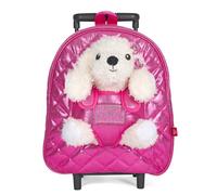 PERLETTI Pudel Kuscheltier Rucksack Mädchen mit Rädern - Pink Kindergepäck Kindergarten mit Plüschtier Plüsch Hündchen - Rosa Kindertasche Rollrucksack für Kinder 3 4 5 6 Jahre (Rucksack mit Rollen)
