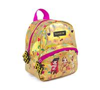 PERLETTI Rainbow High Fahion Rucksack für Klein Mädchen - Kleiner Backpack Gold mit Tasche für Kinder 4 5 6 Jahre - Holografische Kindertasche Kleinkind Kindergarten mit Ruby Poppy Sunny - 21x17x12 cm
