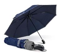 PERLETTI Reflektierender Regenschirm Herren Damen - Regen Schirm Windfest Robust Widerstandsfähig und Sturmsicher mit Glasfaser - Taschenschirm Auf Zu Automatik Technology (Blau)