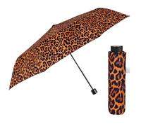 PERLETTI Regenschirm Kompakt Handtasche für Damen - Taschenschirm Manuell für Frauen Mädchen - Damenschirm Regen Schirm Sturmfest Leicht Mini - Durchmesser 97 cm (Leopardenorange)
