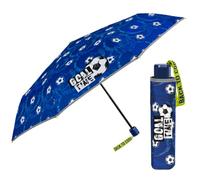 PERLETTI Regenschirm Taschenschirm Blau Reflektierend Kinder - Jungen Regen Schirm Kompakt Klein Windsicher - Kinderschirm 7+ Jahre Windfest Sicher Bunt - Durchmesser 91 cm (Soccer)