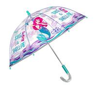 PERLETTI Regenschirm Transparent Meerjungfrau Kinder - Kinderschirm Reflektierend Durchsichtig Mermaid - Kinderregenschirm Kleine Mädchen Kindergarten 3 4 5 Jahre - Durchm 64 cm (Blau Meerjungfrau)