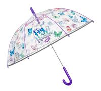 PERLETTI Regenschirm Transparent Rosa Kinder - Kinderschirm Reflektierend Durchsichtig für Kleine Mädchen 3 4 5 Jahre - Sicher Kinderregenschirm Kindergarten Kleinkind - Durchm 64 cm (Schmetterlinge)