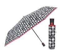 PERLETTI Schwarzer Regenschirm Automatik für Frauen - Taschenschirm Taschenregenschirm Kompakt Mini Leicht Winddicht - Regen Schirm Klein für Reisen - Durchmesser 96 cm (Tupfen mit Rotem Rand)