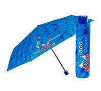 PERLETTI Sonic Regenschirm Blau Kinder 7 8 9 10 Jahre - Sonic Hedgehog Taschenschirm Klein Kompakt Sturmfest Leicht - Igel Kinderschirm Regen Schirm für Jungen Grundschule - Durchmesser 91 cm