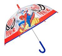 PERLETTI Spider Regenschirm Transparent Kinder - Spinnenmann Stockschirm für Jungen 3 4 5 Jahre - Schirm Robust Windfest mit Spinne - Manueller Kinderschirm mit Details Rot Blau - Durchmesser 69 cm
