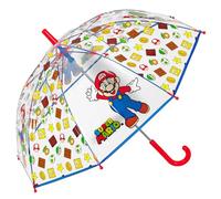 PERLETTI Super Mario Regenschirm Transparent Kinder - Mario Luigi Yoshi Stockschirm für Jungen 3 4 5 Jahre - Schirm Robust Windfest - Manueller Kinderschirm mit Details Rot Blau - Durchmesser 69 cm