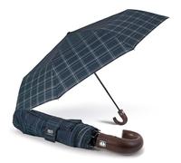 PERLETTI Taschenschirm Herren mit Gebogenem Holzgriff und Auf Zu Automatik - Schottenkaro Schirm Herrenschirm Sturmfest - Tartan Regenschirm Klappbar Faltbar - Durchmesser 104 cm (Blau Grün)