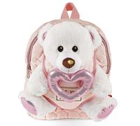 PERLETTI Teddybär Rucksack für Kinder mit Plüschtier Bär und Rosa Herz - Kuscheltier Pluschspielzeug Weich Flauschig und Kindergarten Schultasche - 3 4 5 6 Jahren Baby Kindertasche (Rucksack)