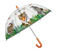 PERLETTI Transparenter Kinderschirm mit Tiger Giraffe Zebra - Regenschirm Kinder Reflektierend für Kleine Jungen 3 4 5 Jahre - Kinderregenschirm Durchsichtig Sicher - Durchmesser 64 cm (Safari)