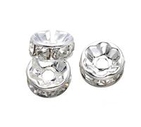 Perlin 50stk Kristall Strass 6mm Rondelle Spacer Perlen Rund Ton Silberfarbe Messing Metallperle perlen A Qualität Strassperlen Strasssteine R41