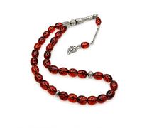 Perlin Gebetskette Tesbih Tee Fossil Effekt 33 Perlen Pulverbernstein Oval 12 mm x 8 mm 32 cm Misbaha Sammlerstück für Herren (Bordeaux Rot)