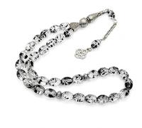 Perlin Gebetskette Tesbih Tee Fossil Effekt 33 Perlen Pulverbernstein Oval 12 mm x 8 mm 32 cm Misbaha Sammlerstück für Herren (Transparent)
