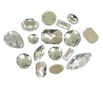 Perlin Strasssteine zum aufnähen Glitzersteine zum Annähen 2 Löcher Nähen Knöpfe Kristall Acrylsteine Crystal und AB Flache Rückseite facettiert Mischformen Set 100 Stück