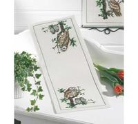 Permin Hardanger Tischläufer Stickpackung Eulenfamilie Zählmuster, Multifarbig