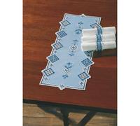 Permin Hardanger Tischläufer Stickpackung Hardanger Blau Zählmuster