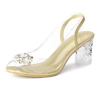 Perphy Damen Sandalen mit Blockabsatz Strass Peep Toe Slingback | 2.7 Zoll Absatz Strassbesatz Wildlederimitat Bequem Perfekt für Abendparty Hochzeit Verabredung