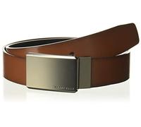 Perry Ellis Portfolio Men's Reversible Matte Gunmetal Plaque Belt, Brown/black, 42