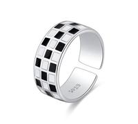 Persönlichkeit Geometrischer Quadratischer Schwarzweiss-Mosaik-Ring für Frauen Offene Größe S925 Silberringe Fingerschmuck Deft verarbeitet
