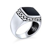 Personalisieren Retro Klassisch Elegant Kette Link Akzent Schwarz Onyx Edelstein Quadratisch Siegelring Für Männer Schwer Oxidiert .925 Sterling Silber Handgefertigt In Der Türkei