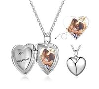 Personalisiert Sterling silber Medaillon Halskette Angepasst Foto Herz Anhänger Halsketten zum Frauen Mädchen Charme Schmuck Geschenk Bild und Gravur Text Andenken Vorhanden Kette von 18 Zoll