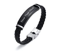 Personalisierte Armband Herren - Graviert Name ID Armband Geflochtenes Leder Geschenk für Freund Ehemann Papa angepasstes Geschenk für Weihnachten Geburtstag Valentinstag Jahrestag Vatertag, Schwarz