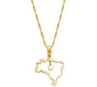 Personalisierte Halskette, Halskette mit Anhänger, Brasilien-Karte-Anhänger-Halskette - Länderumriss, ethnischer Stil, Hip-Hop-Schmuck, Herz-Hohl-Charm, dünne Kette, for Damen/Mädchen/Herren, Unisex