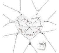 Personalisierte Herz Puzzle Halsketten Namenskette mit Gravur，BFF ketten Freundschaftsketten Familienkette für 2/3/4/5/6/7/8，Namenspaar Anhänger Geschenke für Familie, Freunde, Paare, Schwester