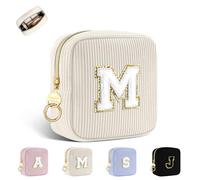 Personalisierte Kosmetiktasche Kleine Make up Tasche Cord Schminktasche Damen Tragbare Reise-Kulturbeutel für Toilettenartikel Organizer Personalisierte Initialen Geburtstag für Mädchen Beige M