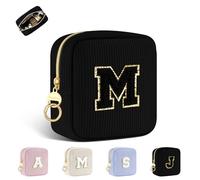 Personalisierte Kosmetiktasche Kleine Make up Tasche Cord Schminktasche Damen Tragbare Reise-Kulturbeutel für Toilettenartikel Organizer Personalisierte Initialen Geburtstag für Mädchen Schwarz M
