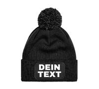Personalisierte Mütze Beanie mit eigenem Text Bedrucken Lassen - Herren & Damen Strickmütze Wintermütze mit Bommel als Geschenk - Statement Lustiger Spruch Fun Mütze für Männer & Frauen - Schwarz
